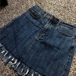 Forever 21 Blue Denim Skirt with Fringe